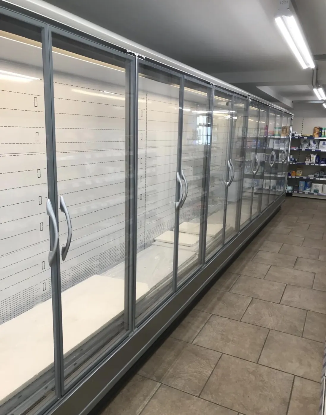 Glass-fronted refrigerated display cabinets