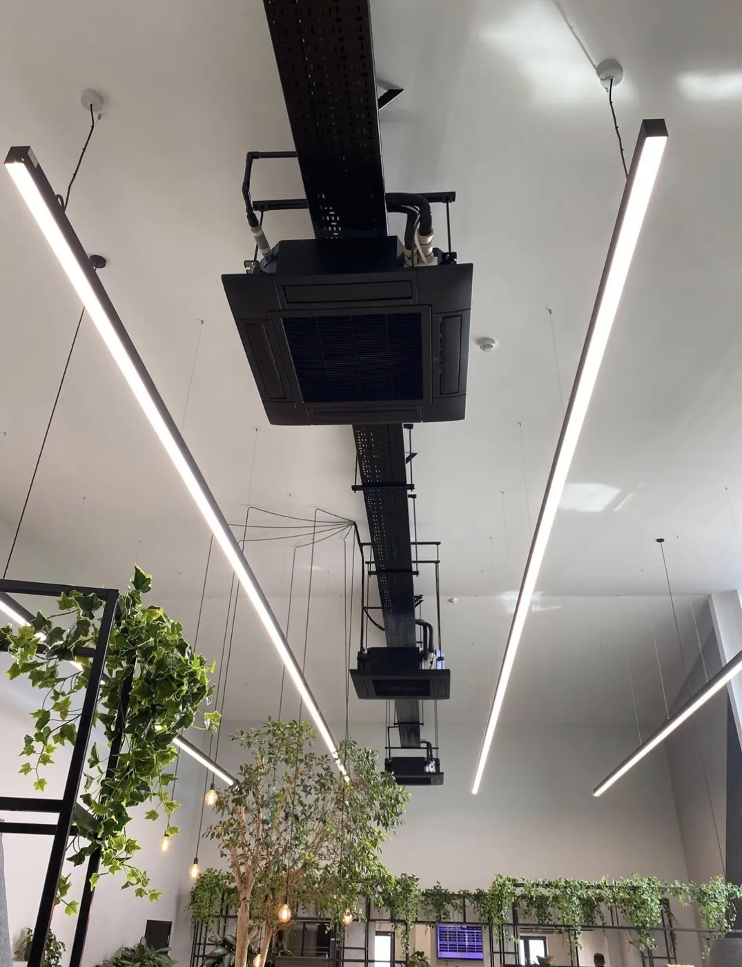 Ceiling-mounted equipment in a commercial interior